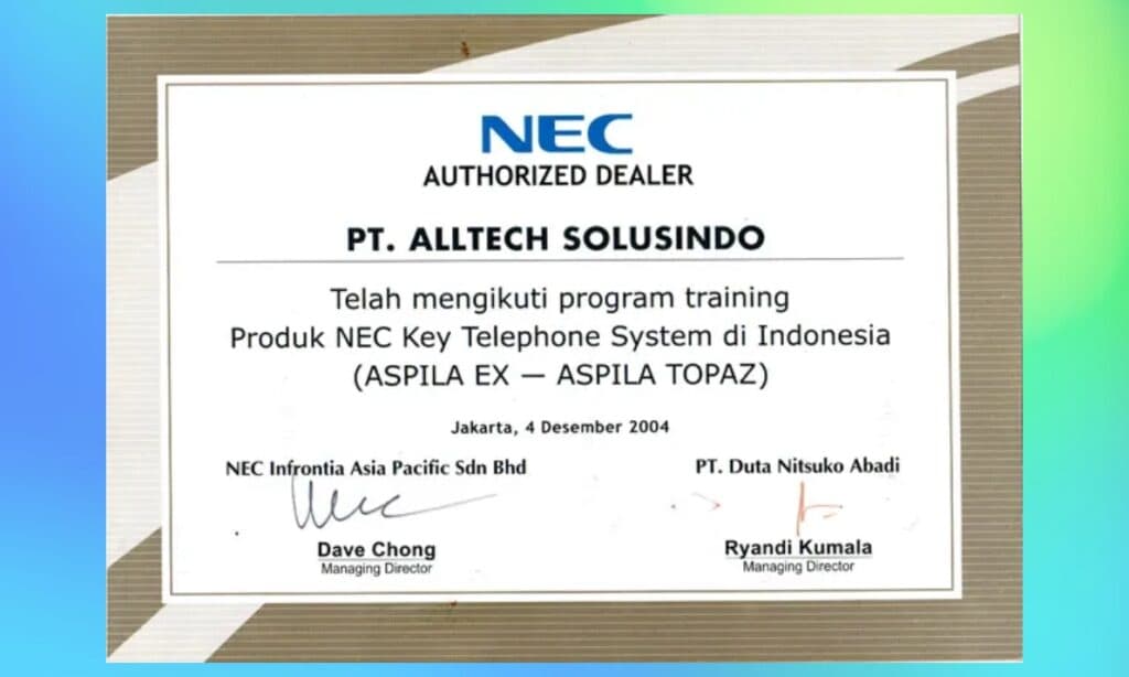 PT. ALLTECHS SOLUSINDO Raih Sertifikasi Resmi NEC Authorized Dealer 2026